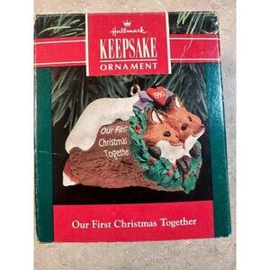 Hallmark Ornament Our First Christmas Together 1990 Fox Foxes in Log